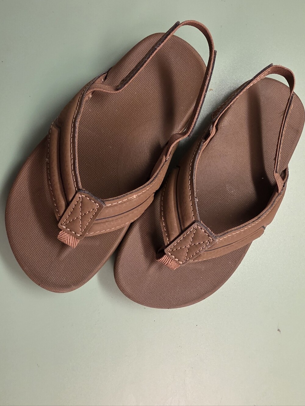Brown Leather-Look Slingback Flip Flop Sandals